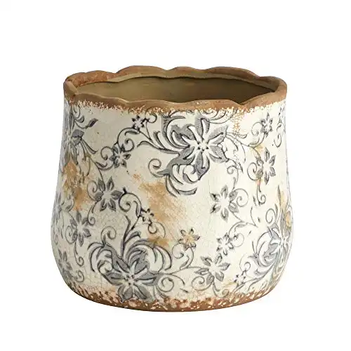 Nearly Natural 7in. Tuscan Ceramic Gray Scroll Planter