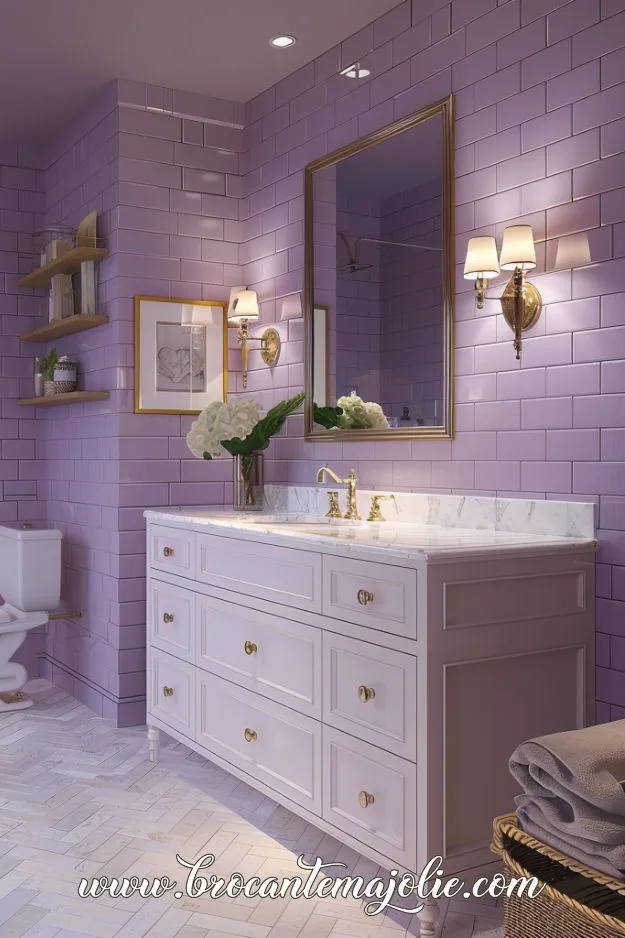 french farmhouse lavender bathroom