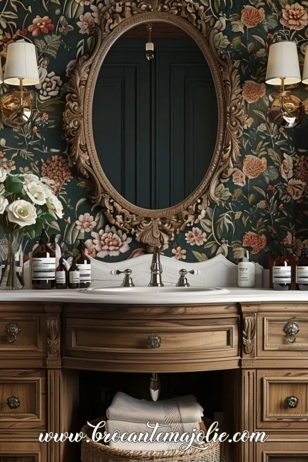 french country floral pattern bathroom