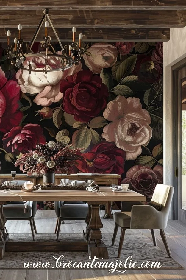 french country roses pattern dining room
