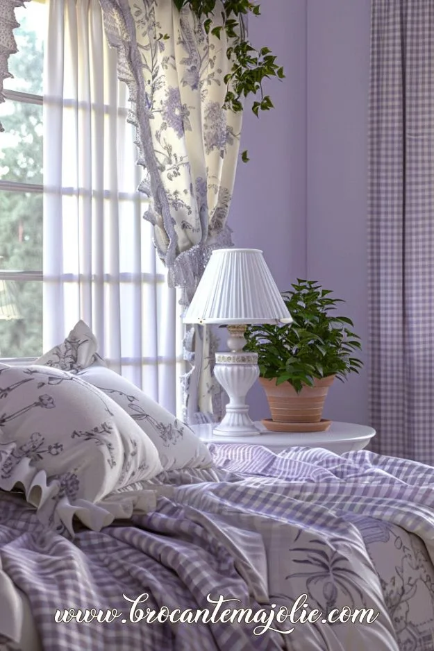 french farmhouse lavender decor in bedroom