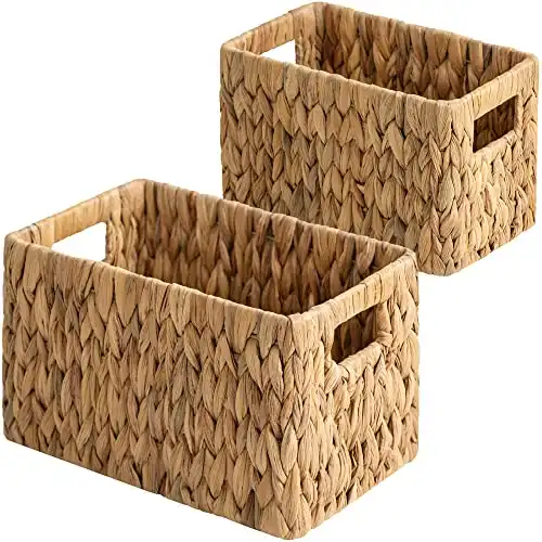 StorageWorks Small Wicker Baskets, Water Hyacinth Baskets with Built-in Handles, Handwoven Bathroom Baskets for Organizing, Medium & Small, 2 Pack