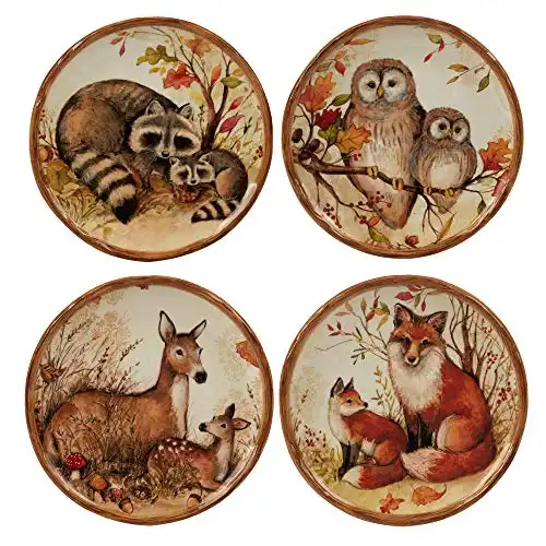 Certified International Pine Forest 6" Canape/Luncheon Plates, Set of 4, BROWN