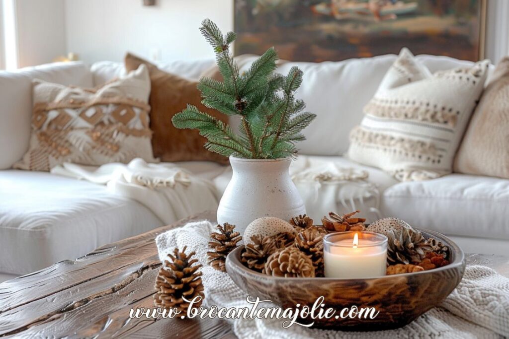 farmhouse christmas living room coffee table decor