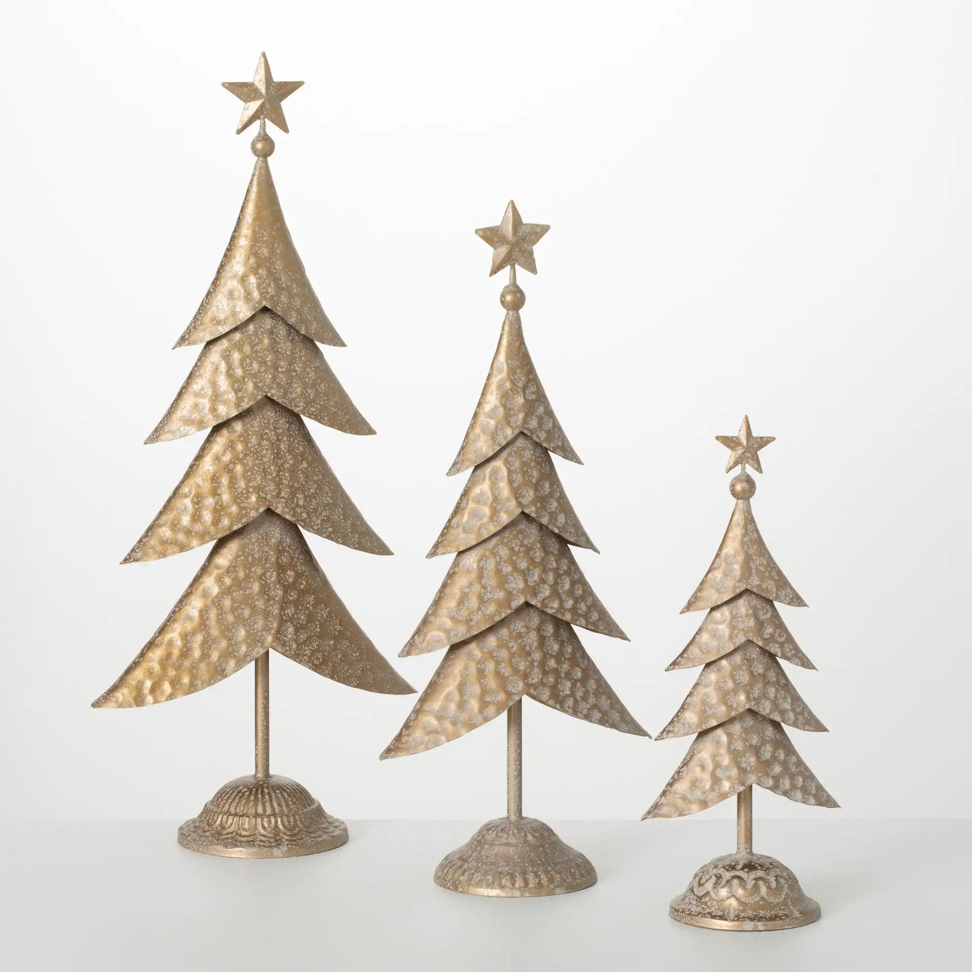 The Holiday Aisle 13.25"H, 18.25"H And 22"H Gold Metal Tree Figurine Trio, Christmas Decor; Gold | Wayfair