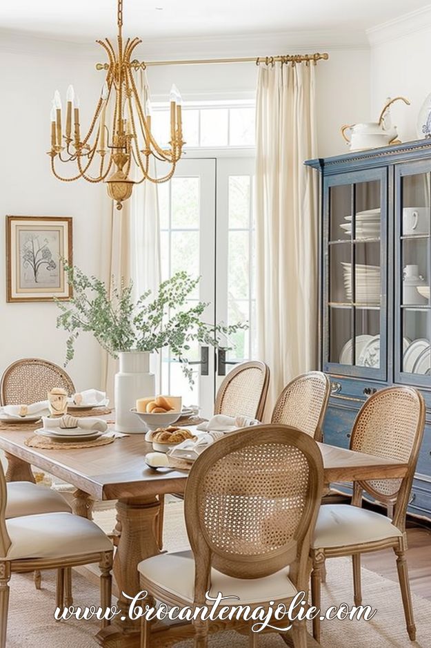 french country chandelier in dining room