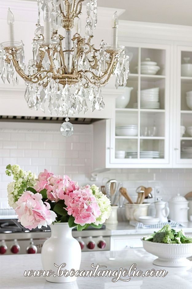 french country chandelier in kitchen