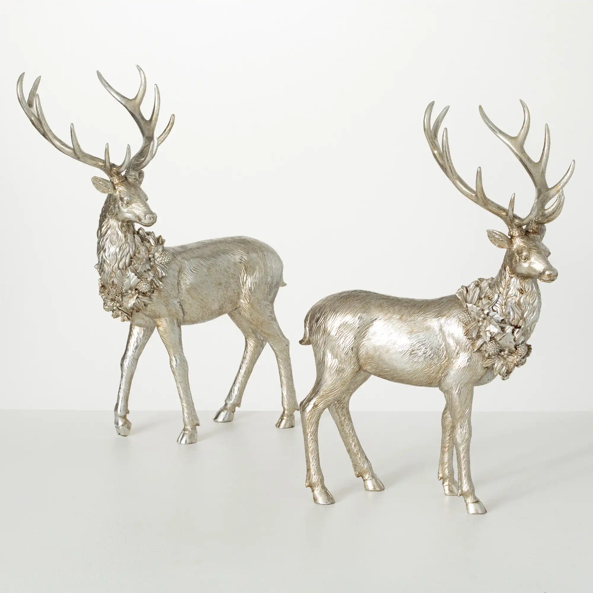 The Holiday Aisle 17.5"H And 16.75"H Regal Silver Deer Figurine Set, Christmas Decor; Silver & Reviews | Wayfair