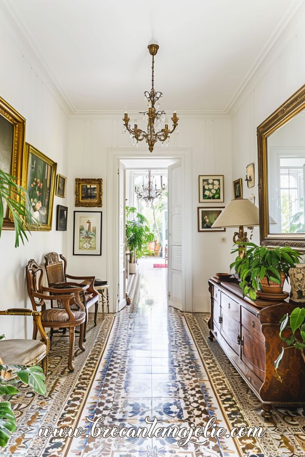 french country chandelier in entryway