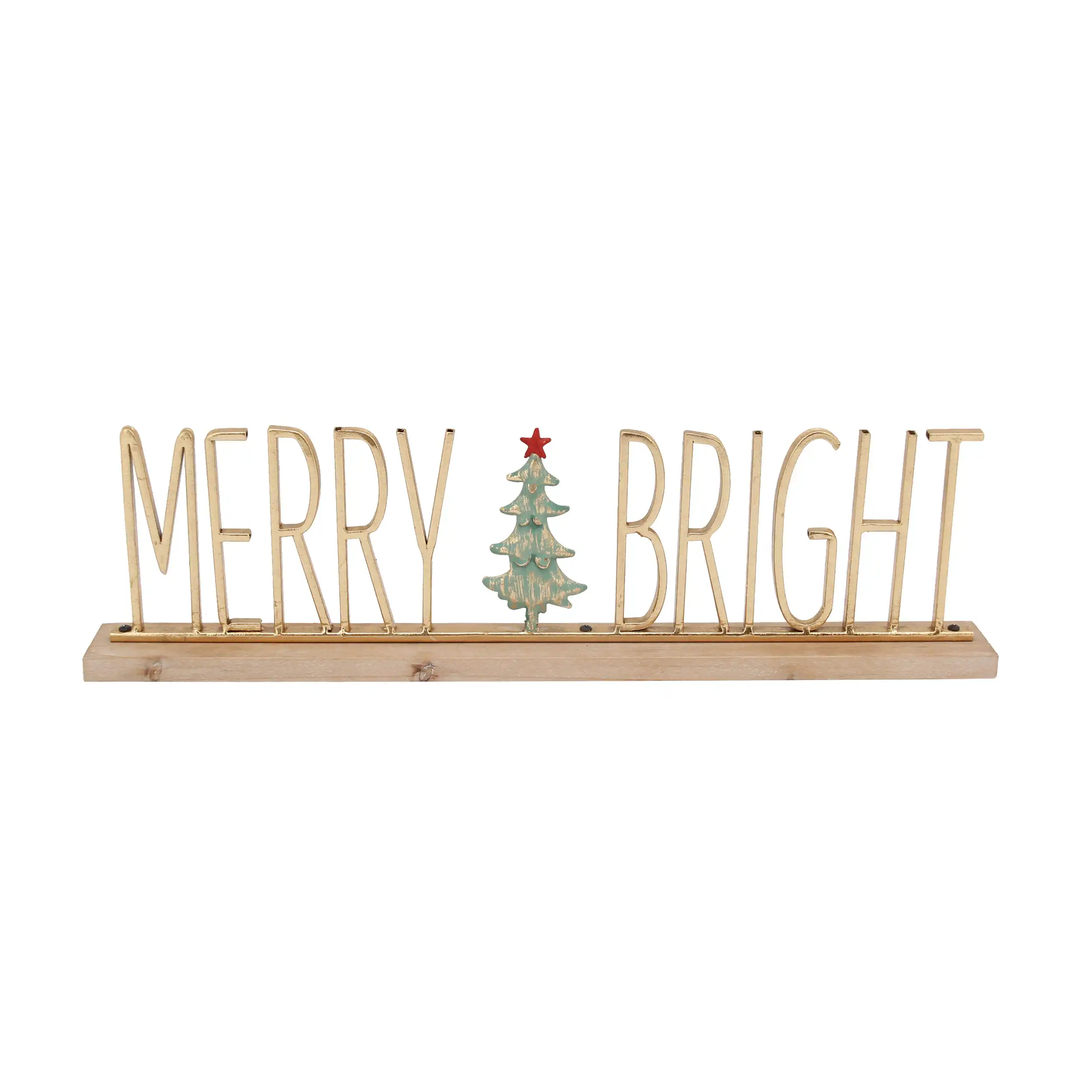 Northlight 23.5" Gold Merry and Bright Metal Christmas Sign Centerpiece | Wayfair