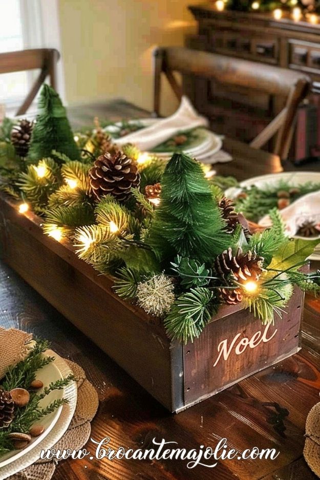 french country wood box christmas centerpiece