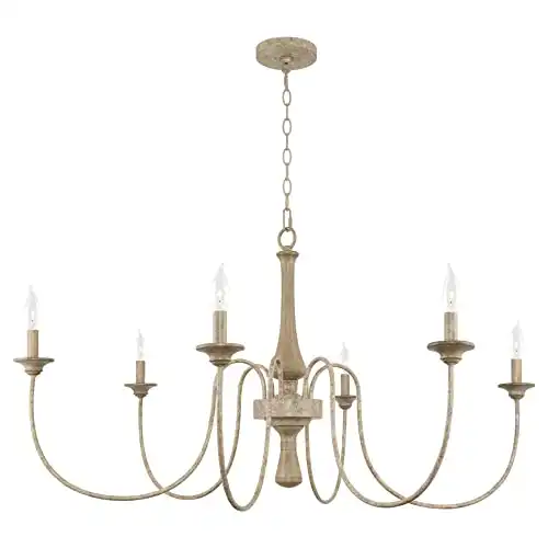 Kira Home Sherbrooke 44" 6-Light French Country Chandelier, Adjustable Height, Smoked Cedar Style Wood + Rustic Metal Finish