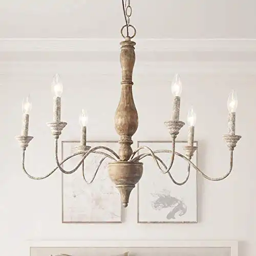 LNC French Country Chandeliers Wood 6 Lights Rust Arms for Dining, Bedroom, Living Room and Bathroom, Brown Lamp body size:D29.5 xH24.5