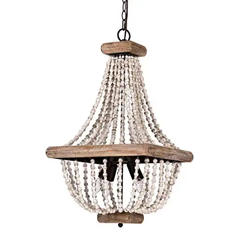 Parrot Uncle Chandelier Lights Farmhouse Bohemia Wood Beaded Chandelier Ceiling Lights for Dining Room Kitchen, 16 Inch