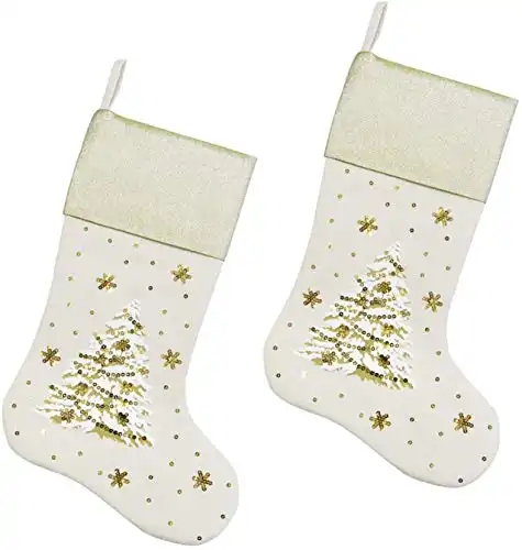 Comfy Hour Let It Snow Collection 18"x11" Christmas Tree Snowflakes Stocking Christmas Decoration, Set of 2, Polyester