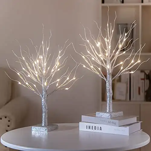 Brightdeco Set of 2 Retro Jewelry Tree Organizer for Necklaces and Earrings Ring Tree Holder Display Jewelry Tower with Light Tree Great Gift for Women Sliver