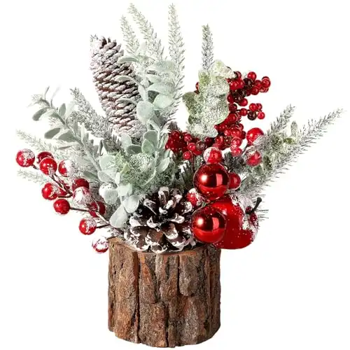 Hatisan Small Christmas Tree, Artificial Christmas Tree with Christmas Ornaments Pine Cone Berry, Tabletop Christmas tree for Christmas Decorations Home Room Party Winter Indoor Outdoor((Red-Round)