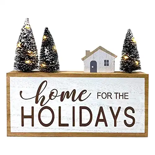 Eternhome Christmas Table Decorations LED Lighted Christmas Tree Sign Farmhouse Wooden Winter Rustic Decor Vintage Holiday Block For Home Kitchen Xmas Party Mantel Tiered Tray Gift