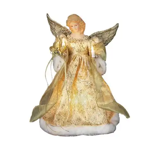 Kurt Adler UL 10-Light 12-Inch Gold Dress Angel Treetop