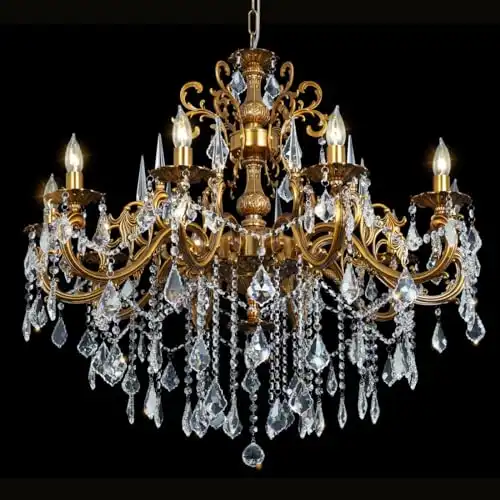 Akeelighting Crystal Chandeliers Antique Gold Farmhouse Chandelier Lighting for High Ceiling 10-Light Candle Hanging Light Fixture Dining Room Chandelier Foyer Entry way Hall Large 36.4"