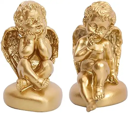 2pcs Resin Angel Statue Angel Figurines Praying Angel Ornaments for Wedding Birthday Party Desktop Decoration - Golden