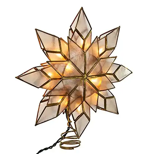 Kurt Adler 8.5-Inch Capiz Star Tree Topper with 10 Clear Lights and 1 Spare Bulb