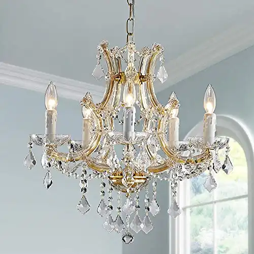 Saint Mossi 5-Lights Maria Theresa K9 Crystal Chandelier Light Fixture,Modern Chandelier Gold Chandelier for Bedroom,Dining Room,Living Room,H19 x W19,Chain Adjustable