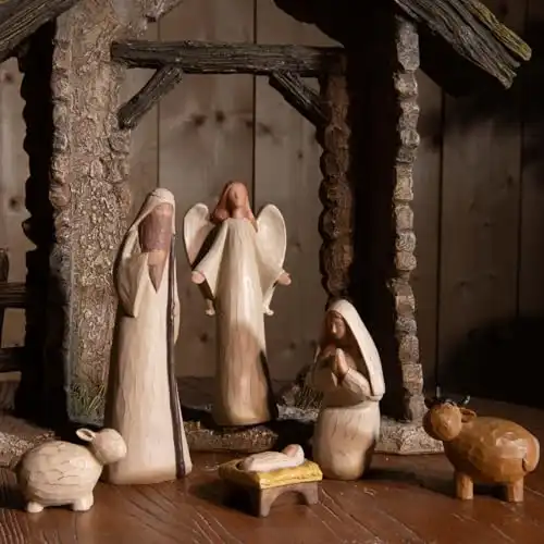 LC LCdecohome Nativity Sets for Christmas Indoor - 6 Piece Nativity Set Hand-Painted Sculpted Nativity Scene Nativity Sets Figurines Christmas Nativity Set Resin Collectible Figurine Set Home Decor