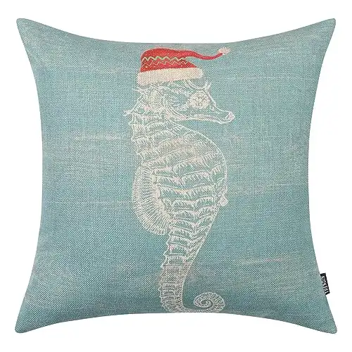 TRENDIN Nautical Christmas Pillow Cover 18X18 for Couch Sea Ocean Decor Seahorse Square Linen Cushion Case Sofa Home Decorations PL1107TR