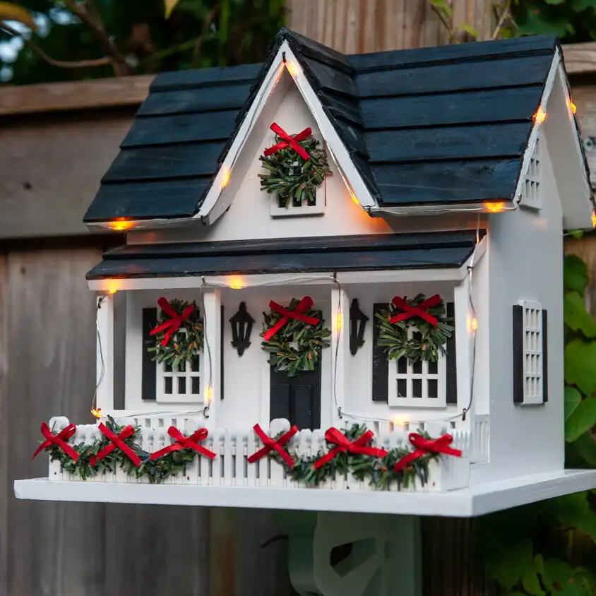 Home Bazaar Holiday Offering Holiday House with LED Lights 11.75 in x 11.5 in x 10 in Birdhouse & Reviews | Wayfair