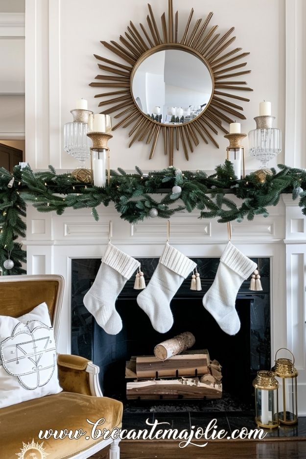 gold and white christmas mantle