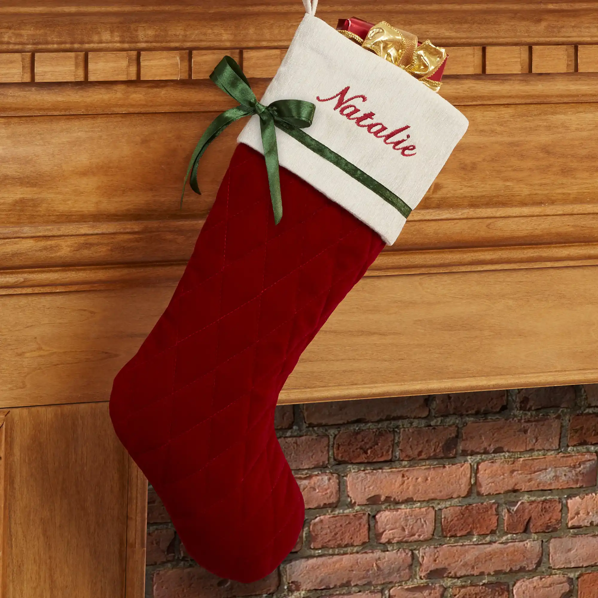 Winter Classic Personalized Quilted Stocking w/Bow