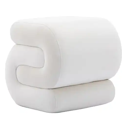 FOXHUNTER Modern Velvet Upholstered Ottoman, Comfortable Velvet Foot Stools, Exquisite End Table Pouf Stool Soft Shoe Stool, s Shape Ottoman for Makeup Room Living Room Bedroom Entrance (White)