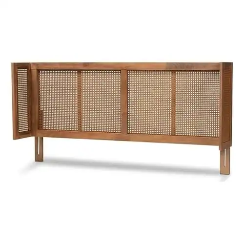 BOWERY HILL Modern Wood King Size Headboard w/Woven Detailing in Brown