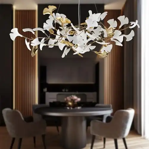 NKJORTPPL Modern Ginkgo Chandelier,39.3In Gold Tree Branch Chandeliers for Dining Room,Brass Luxury Leaf Chandelier Hanging Light Fixture for Living Room Foyer Kitchen Island