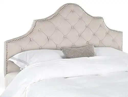 Safavieh Arebelle Taupe Linen Upholstered Tufted Headboard - Silver Nailhead (King)