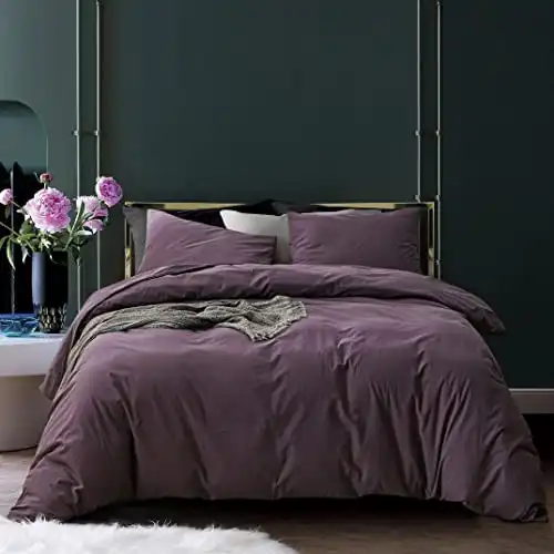 ECOCOTT Lilac Purple Duvet Cover Queen, 100% Washed Cotton 3 Piece Duvet Cover Sets 1 Duvet Cover with Zipper and 2 Pillowcases Bedding Set(Lilac Purple,Queen)