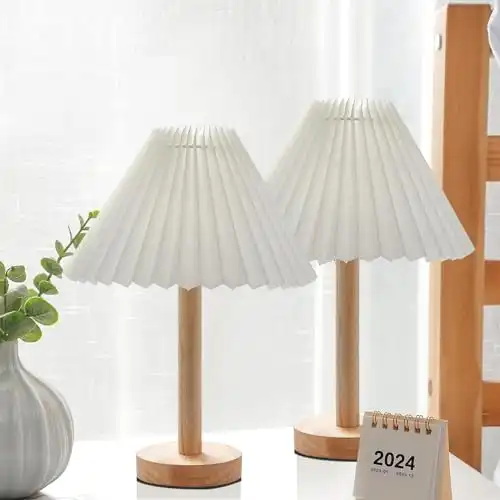 Zenply Small Table Lamp 2PC, Bedside Nightstand Mini Lamp for Bedroom Living Room Side Table Small Spaces, Pleated Aesthetic Vintage Lamp Warm White LED Bulb Included