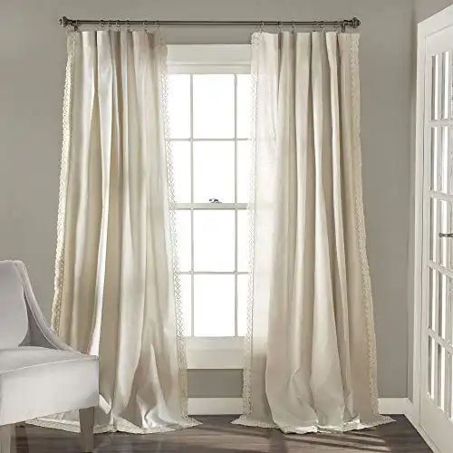 Lush Decor Rosalie Light Filtering Window Curtain Panel Set- Pair- Vintage Farmhouse & French Country Style Curtains - Timeless Dreamy Drape - Romantic Lace Trim - 54" W x 84" L, Ivory