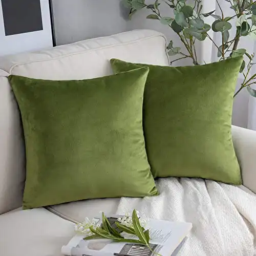 Phantoscope Pack of 2 Fall Velvet Decorative Throw Decorative Pillow Cover Soft Solid Square Cushion Case for Couch Green 18 x 18 inches 45 x 45 cm