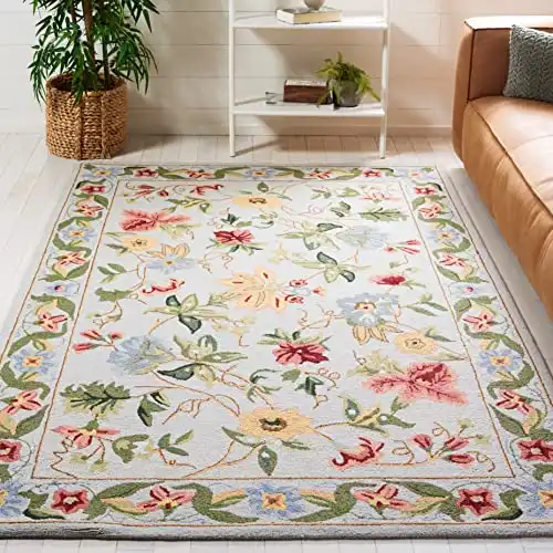 SAFAVIEH Chelsea Collection Area Rug - 9' x 12', Grey, Hand-Hooked French Country Floral Wool, Ideal for High Traffic Areas in Living Room, Bedroom (HK311F)