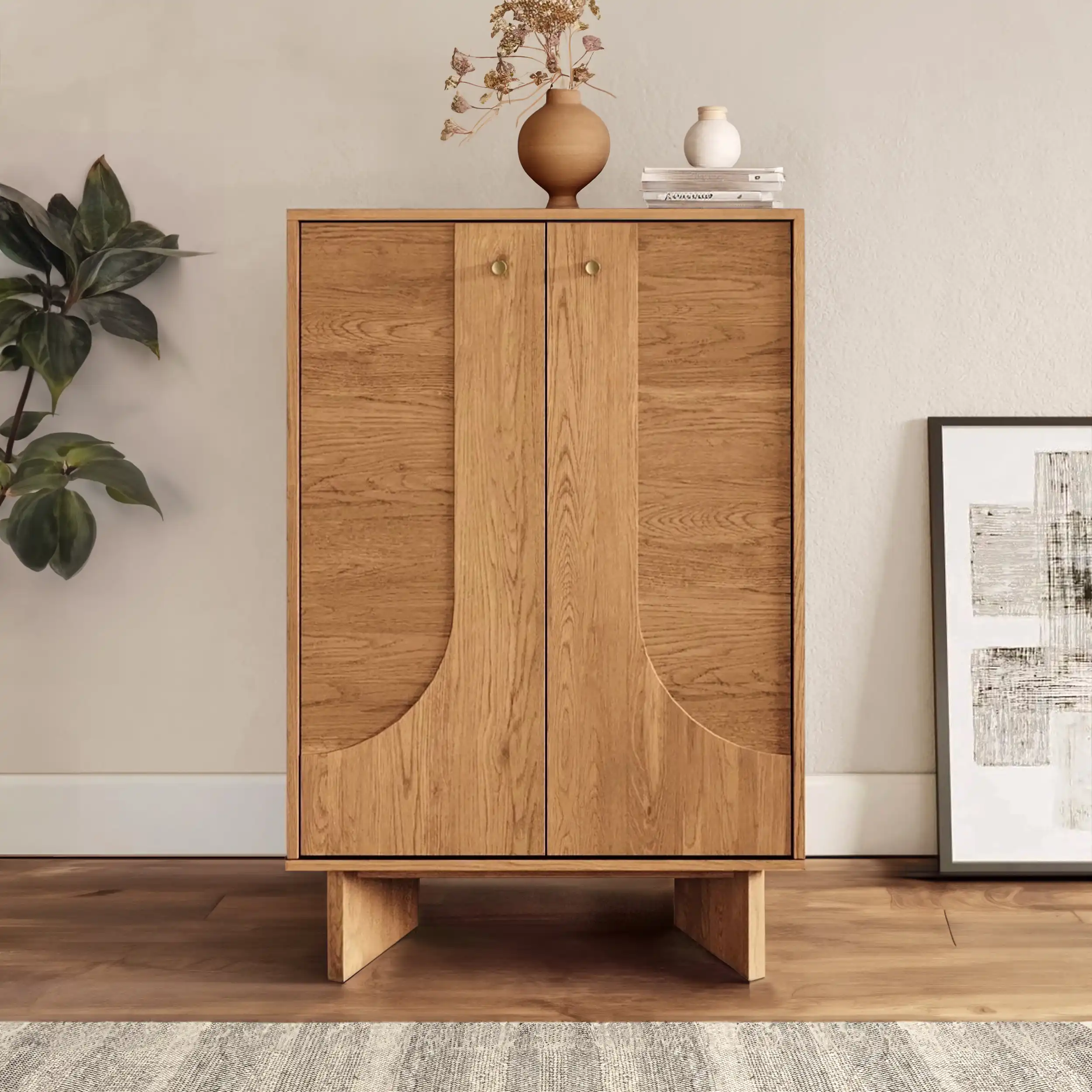 Corrigan Studio Malyun 2 Door USA Oak Wooden Accent Cabinet Storage Elegant Furniture for Home | Wayfair