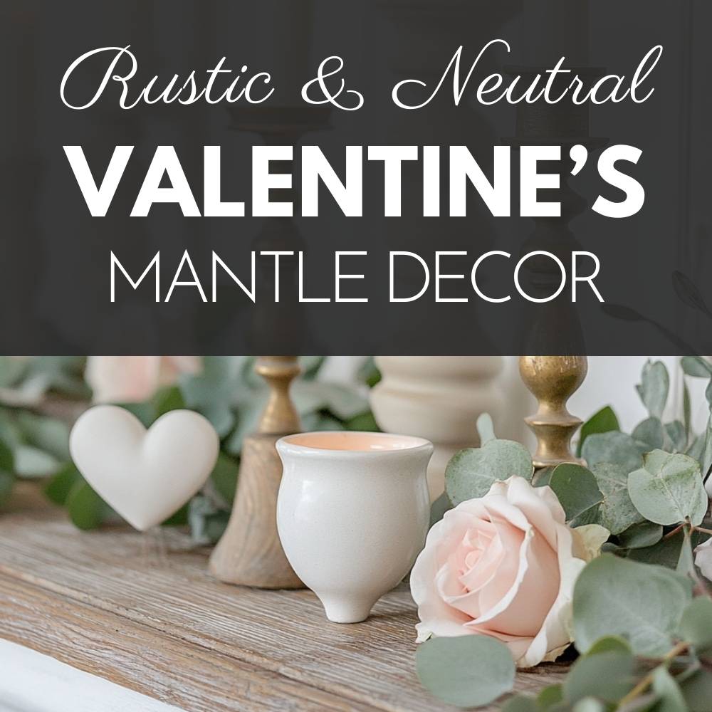 rustic and neutral valentines mantle decor