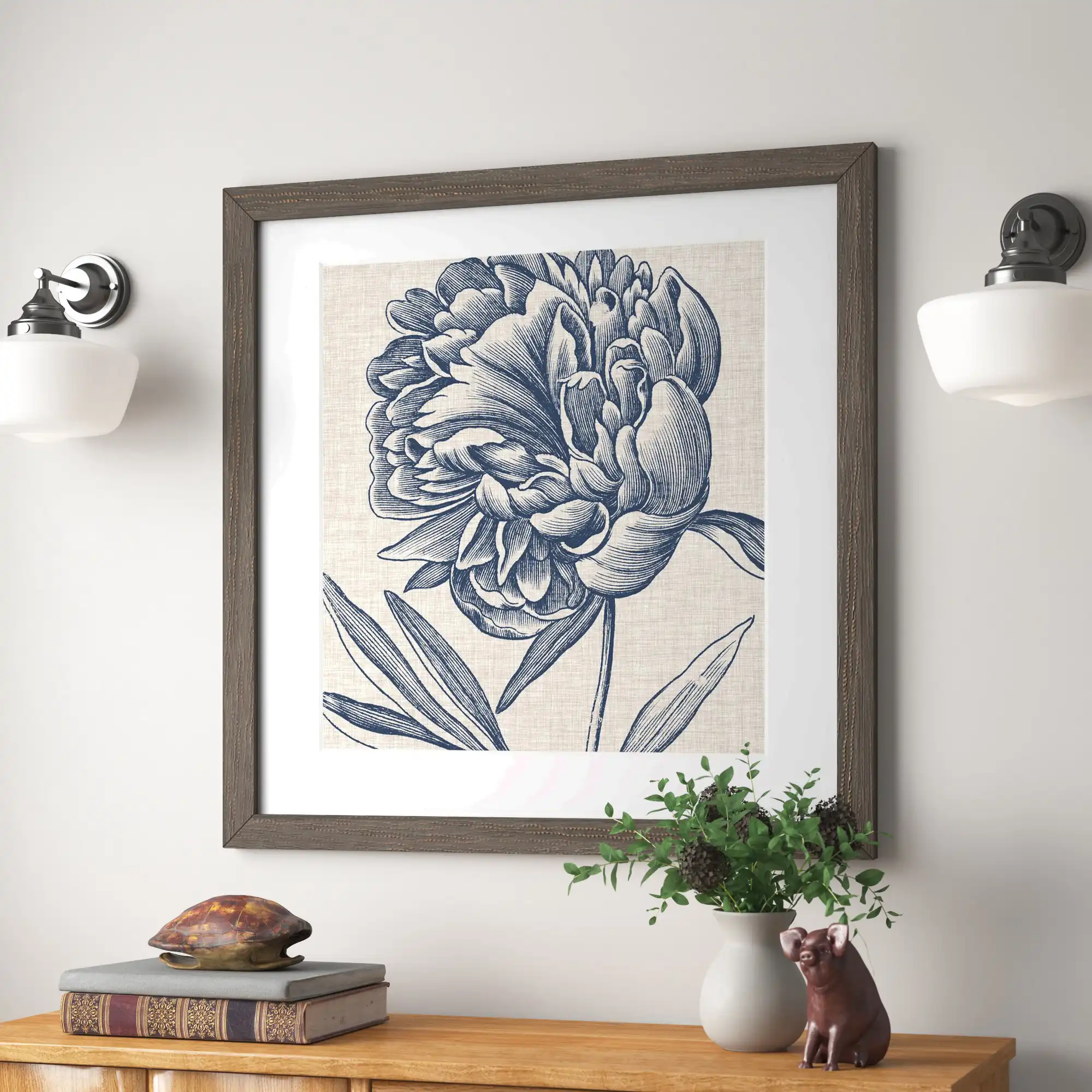 Andover Mills Indigo Floral on Linen II - Premium Framed Print - Ready to Hang - Picture Frame Print & Reviews | Wayfair