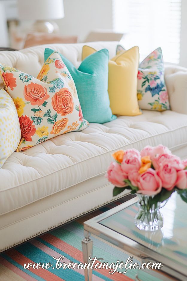 spring living room decor pillows