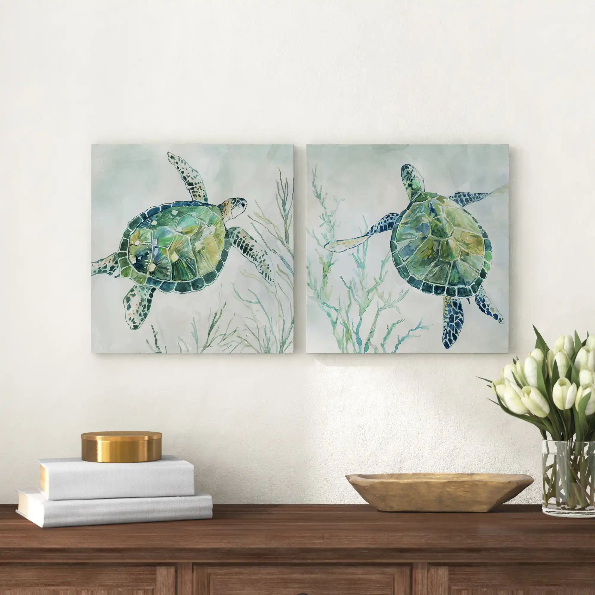 Beachcrest Home Seaglass Turtle I - 2 Piece Wrapped Canvas Print Set & Reviews | Wayfair