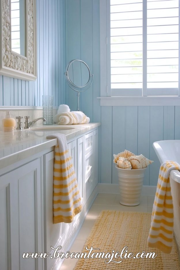 coastal bathroom design with yellow