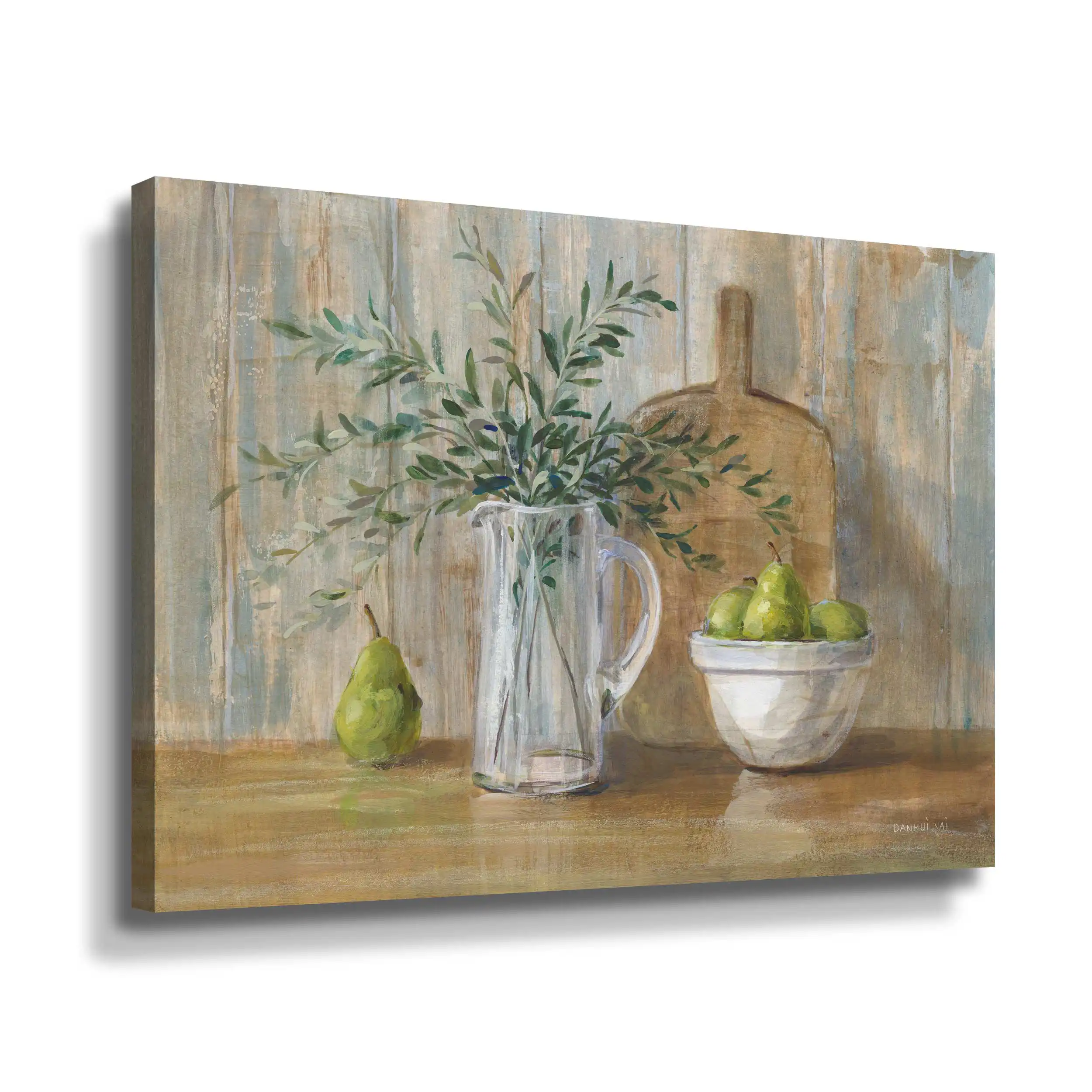 Lark Manor 'Autumn Kitchen' by Danhui Nai, Flowers & Green Pears in Country Kitchen, Modern Farmhouse Wall Art & Reviews | Wayfair