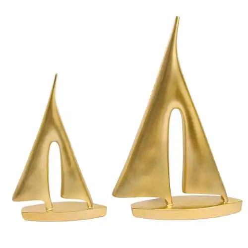 Modern Sculptures Home Decor, Gold Sailboat Decor Ornament, Boat Decorations Statue Decor, Art Sculptures and Statues, Sailboat Gifts Home Office Bathroom Shelf Decor Nautical Decor (2 Pack)