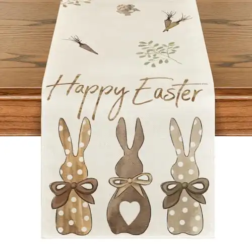 Artoid Mode Carrots Rabbit Bunny Happy Easter Table Runner, Spring Summer Seasonal Holiday Kitchen Dining Table Decoration for Indoor Outdoor Home Party Decor 13 x 72 Inch